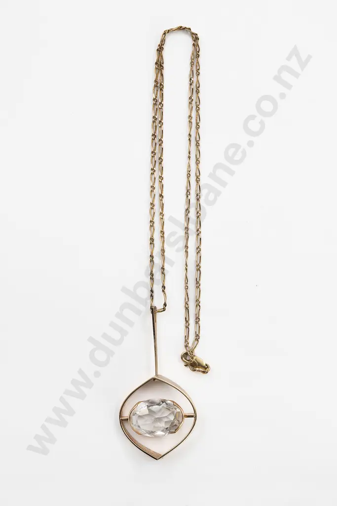 Tuntematon Okand Pori Finland Modernist 14ct and Rock Crystal Pendant Image 1++