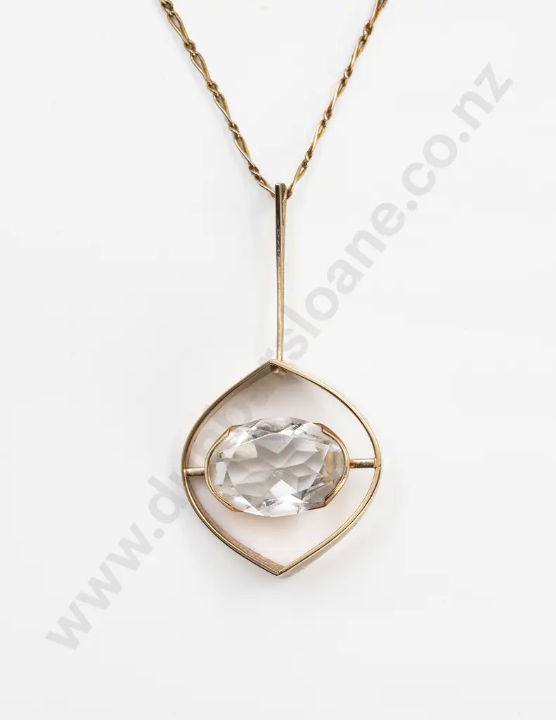 Tuntematon Okand Pori Finland Modernist 14ct and Rock Crystal Pendant Image 1++