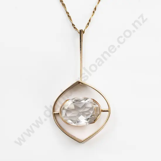 Tuntematon Okand Pori Finland Modernist 14ct and Rock Crystal Pendant