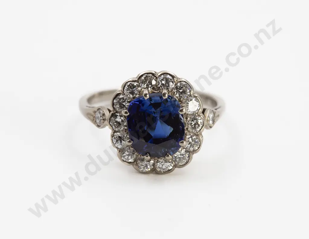18ct White Gold 15stone Sapphire and Diamond Cluster Ring Image 1++