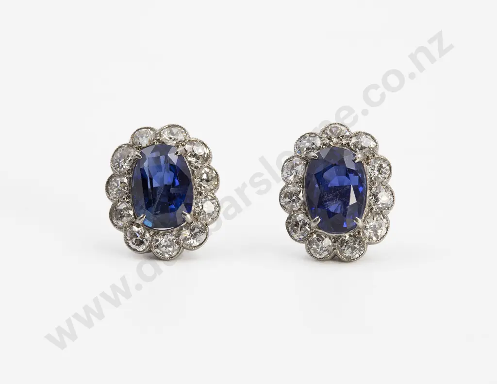 All Platinum  Sapphire and Diamond Cluster Stud Earrings Image 1++