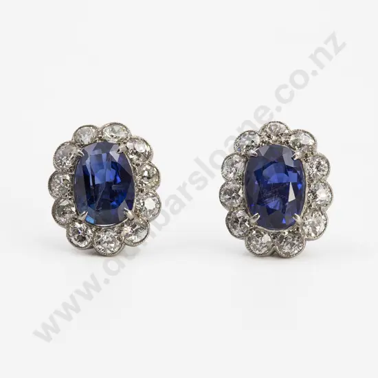 All Platinum  Sapphire and Diamond Cluster Stud Earrings