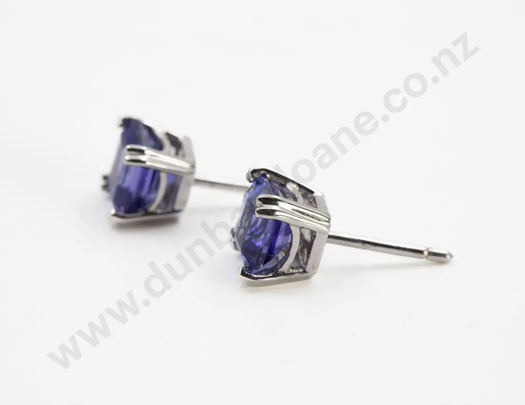 Pair 9ct White Gold Tanzanite Stud Earrings Image 1++