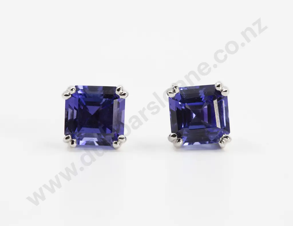 Pair 9ct White Gold Tanzanite Stud Earrings Image 1++