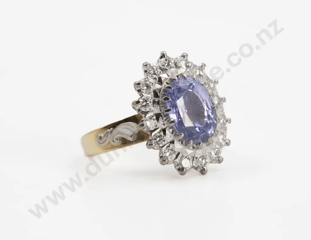 18ct Yellow and White Gold 17stone Sapphire & Diamond Cluster Ring Image 1++