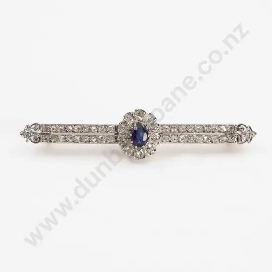 Edwardian 18ct and Platinum Sapphire and Diamond Bar Brooch
