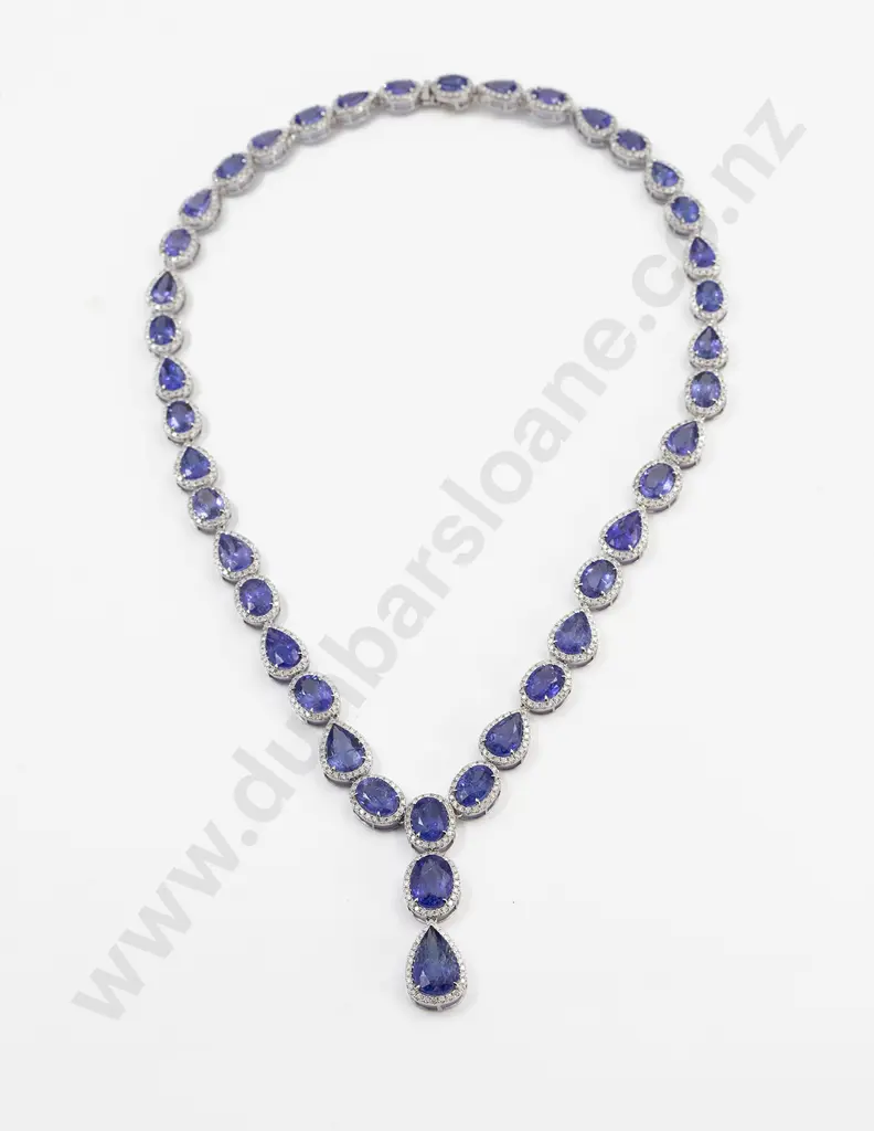 14ct White Gold 41stone Tanzanite and Diamond Necklace Pendant Image 1++