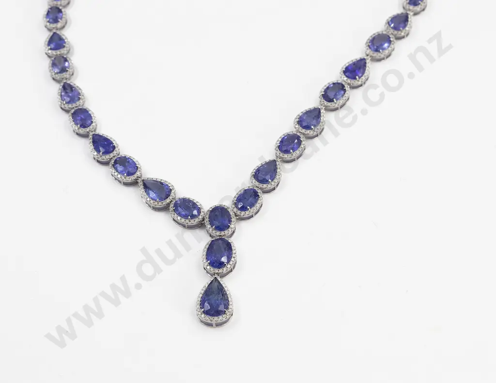 14ct White Gold 41stone Tanzanite and Diamond Necklace Pendant Image 1++