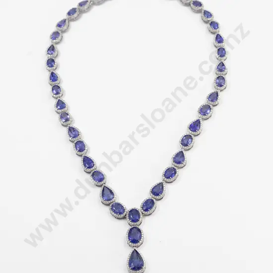 14ct White Gold 41stone Tanzanite and Diamond Necklace Pendant