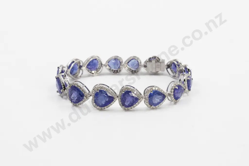 14ct White Gold Tanzanite and Diamond Cluster Linked Bracelet Image 1++