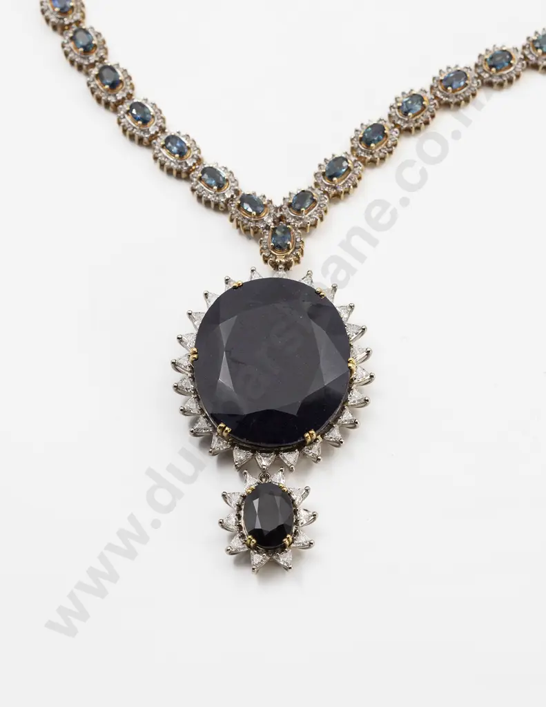 18ct Sapphire and Diamond Double Pendant Necklace Image 1++