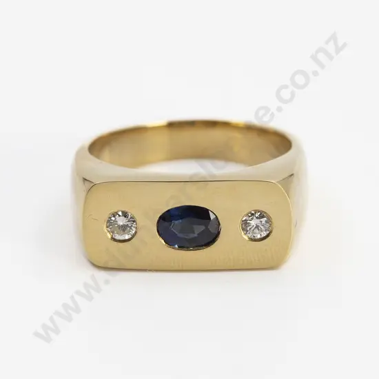 Heavy 18ct Three Stone Sapphire and Diamond Band Ring
