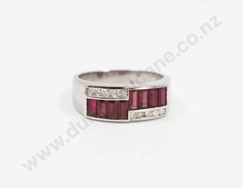 18ct White Gold 18stone Ruby and Diamond Dress Ring Image 1++