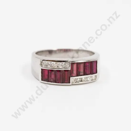 18ct White Gold 18stone Ruby and Diamond Dress Ring