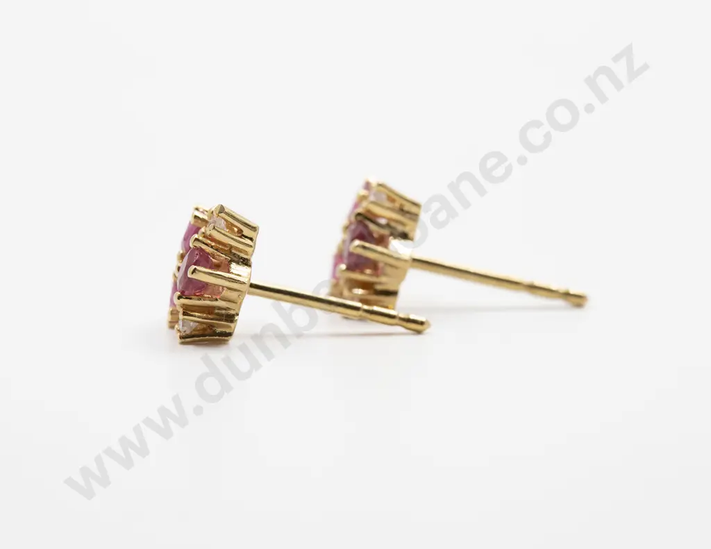 Pair 14ct Ruby and Diamond Stud Earrings Image 1++