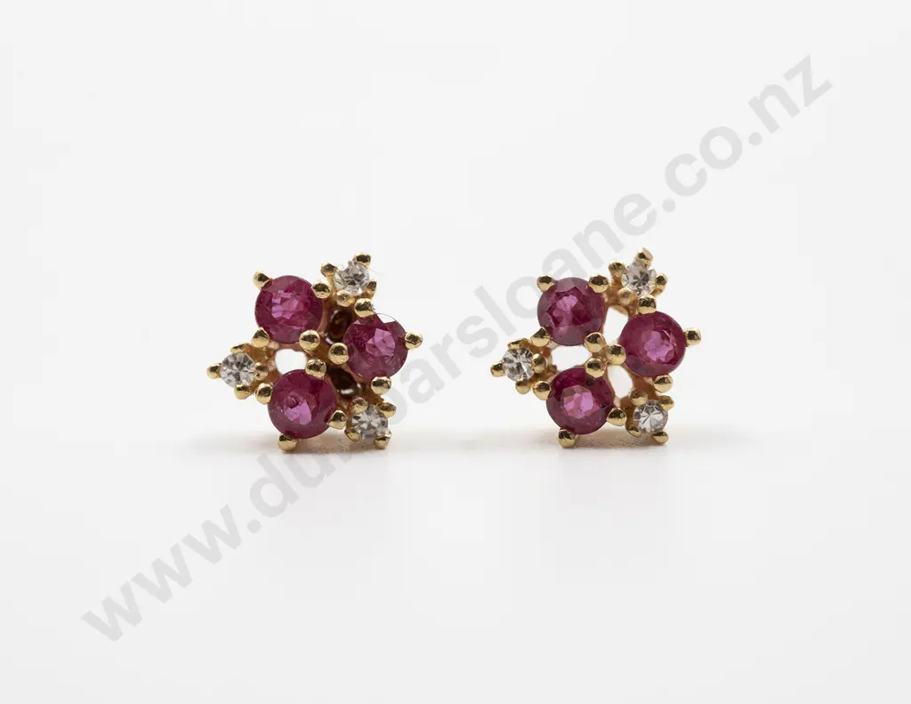 Pair 14ct Ruby and Diamond Stud Earrings Image 1++