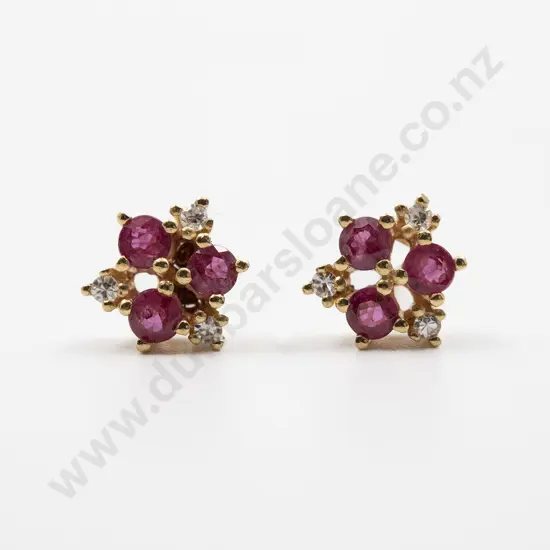 Pair 14ct Ruby and Diamond Stud Earrings