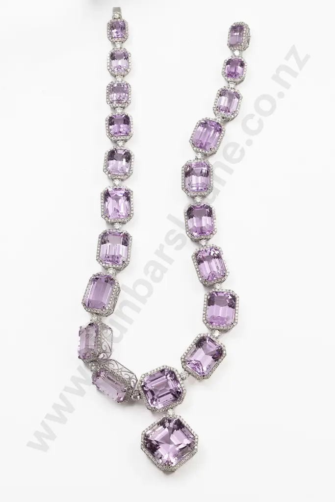 14ct White Gold 21stone Kunzite and Diamond Necklace Pendant Image 1++