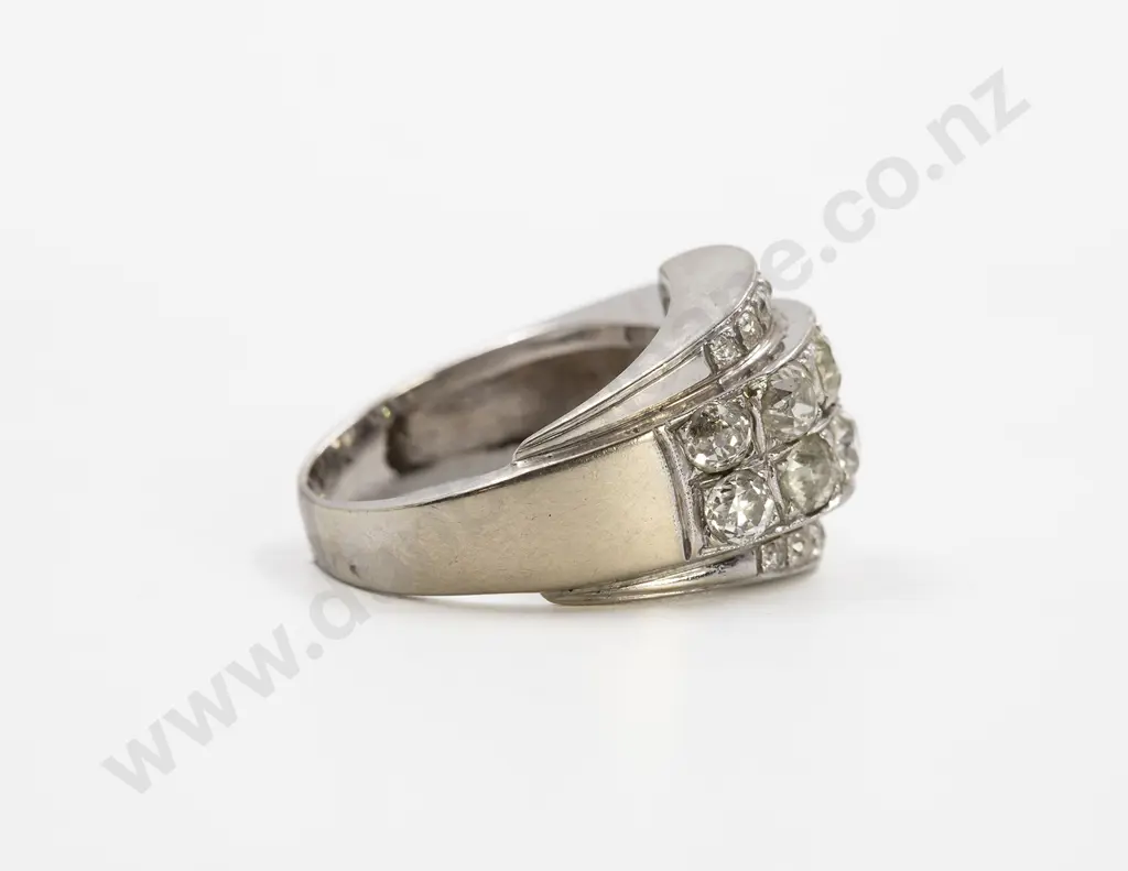 Art Deco 14ct White Gold 21stone Diamond Dress Ring Image 1++