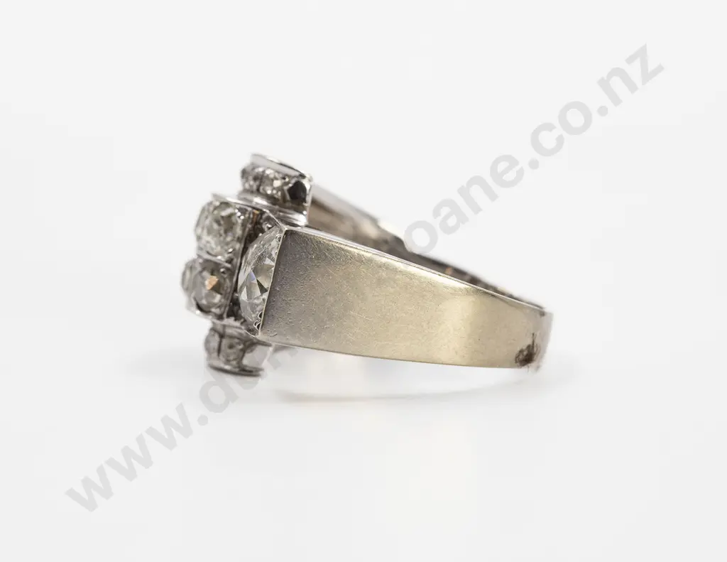 Art Deco 14ct White Gold 21stone Diamond Dress Ring Image 1++