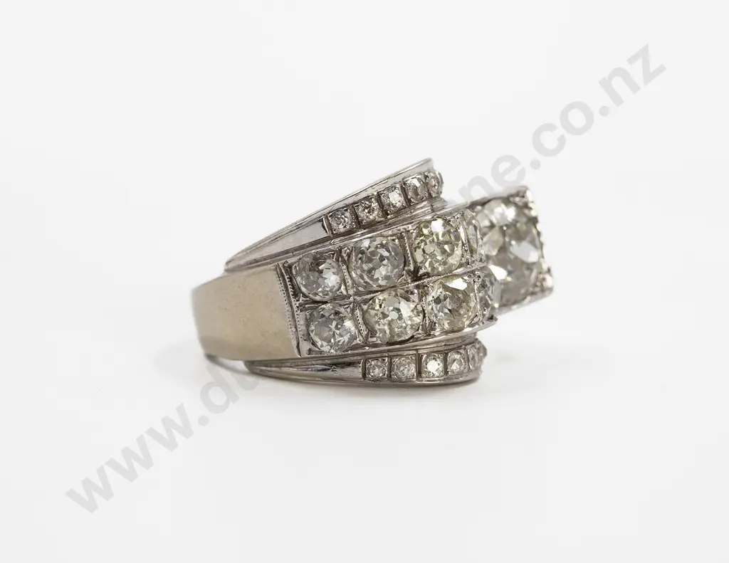 Art Deco 14ct White Gold 21stone Diamond Dress Ring Image 1++