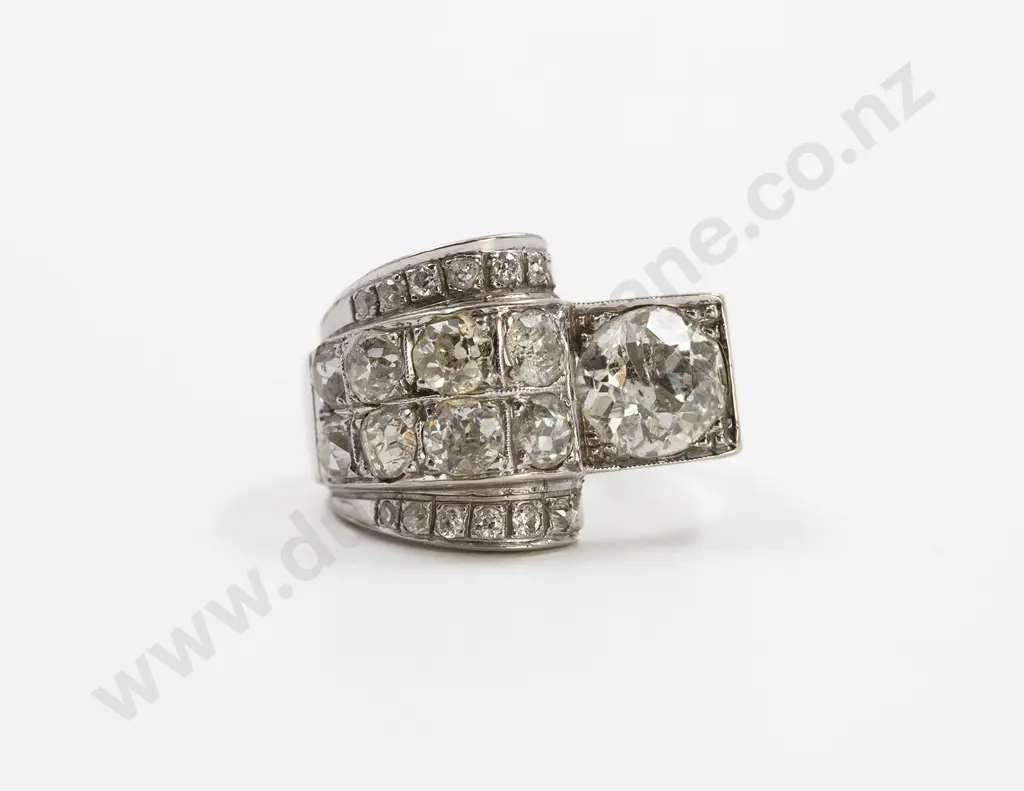 Art Deco 14ct White Gold 21stone Diamond Dress Ring Image 1++