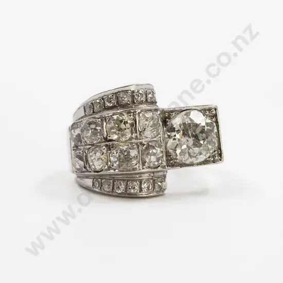 Art Deco 14ct White Gold 21stone Diamond Dress Ring