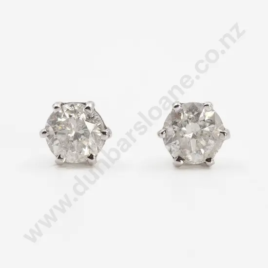 Pair 14ct White Gold Single Diamond Stud Earrings