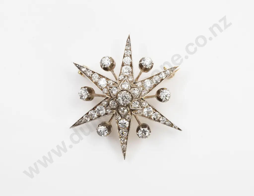 Victorian Silver on 15ct Diamond Star Burst Brooch/Pendant Image 1++