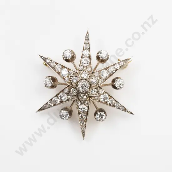 Victorian Silver on 15ct Diamond Star Burst Brooch/Pendant