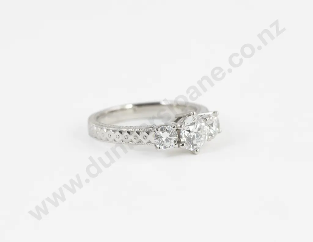 All Platinum Three Stone Diamond Bridge Ring Image 1++