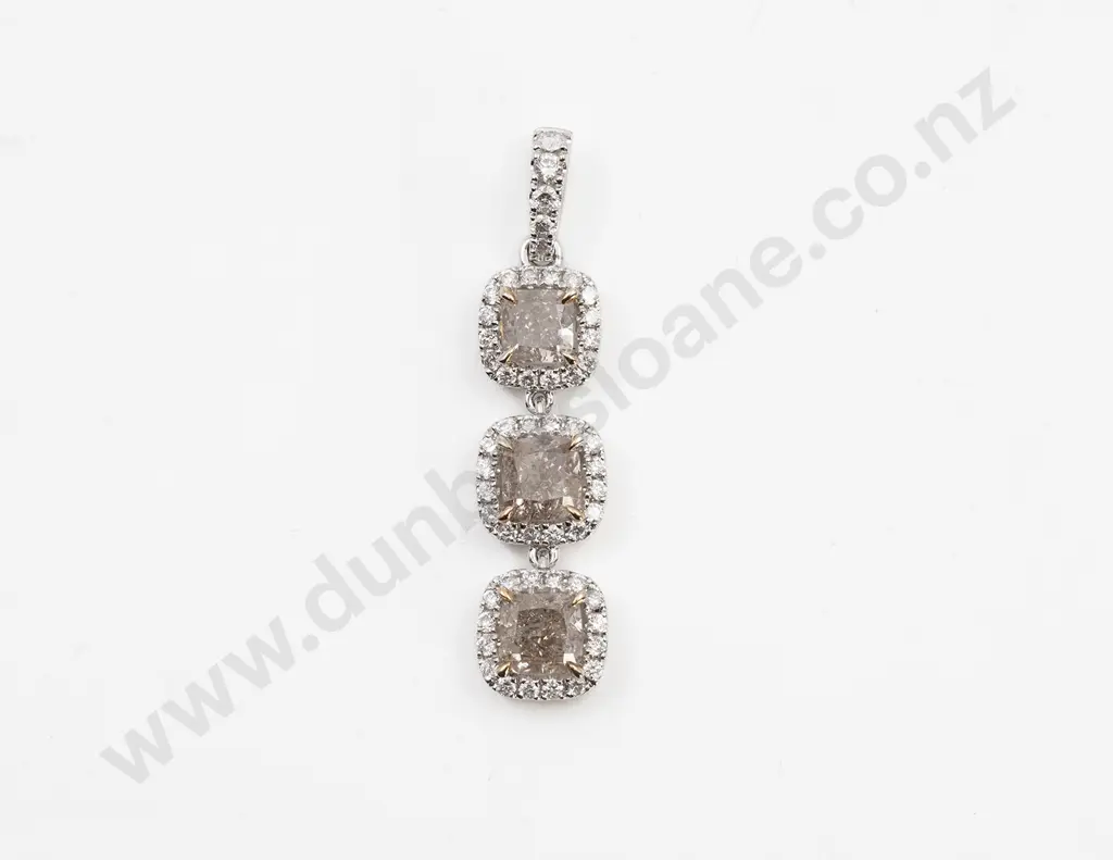 14ct White Gold Triple Cluster Fancy Diamond Drop Pendant Image 1++