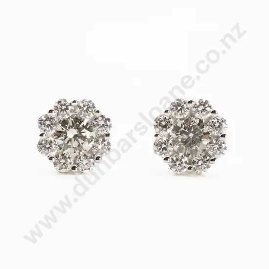 18ct White Gold Diamond Cluster Stud Earrings