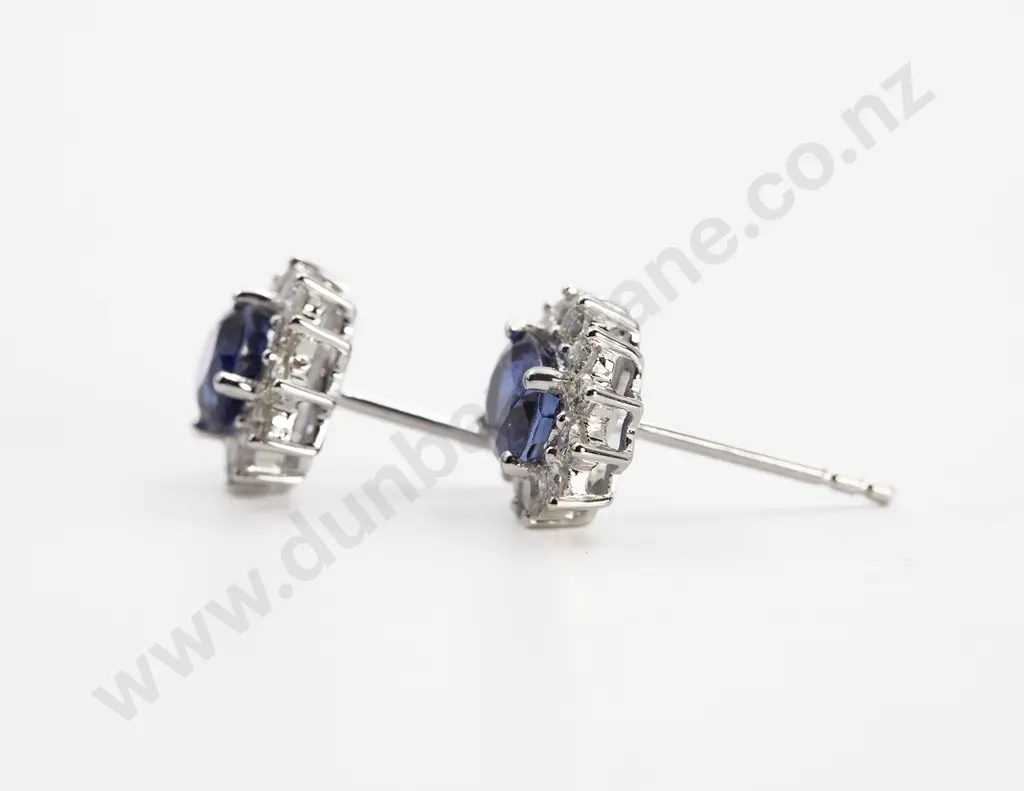 18ct White Gold Sapphire and Diamond Cluster Stud Earrings Image 1++