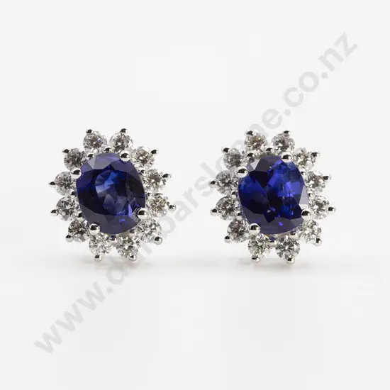 18ct White Gold Sapphire and Diamond Cluster Stud Earrings