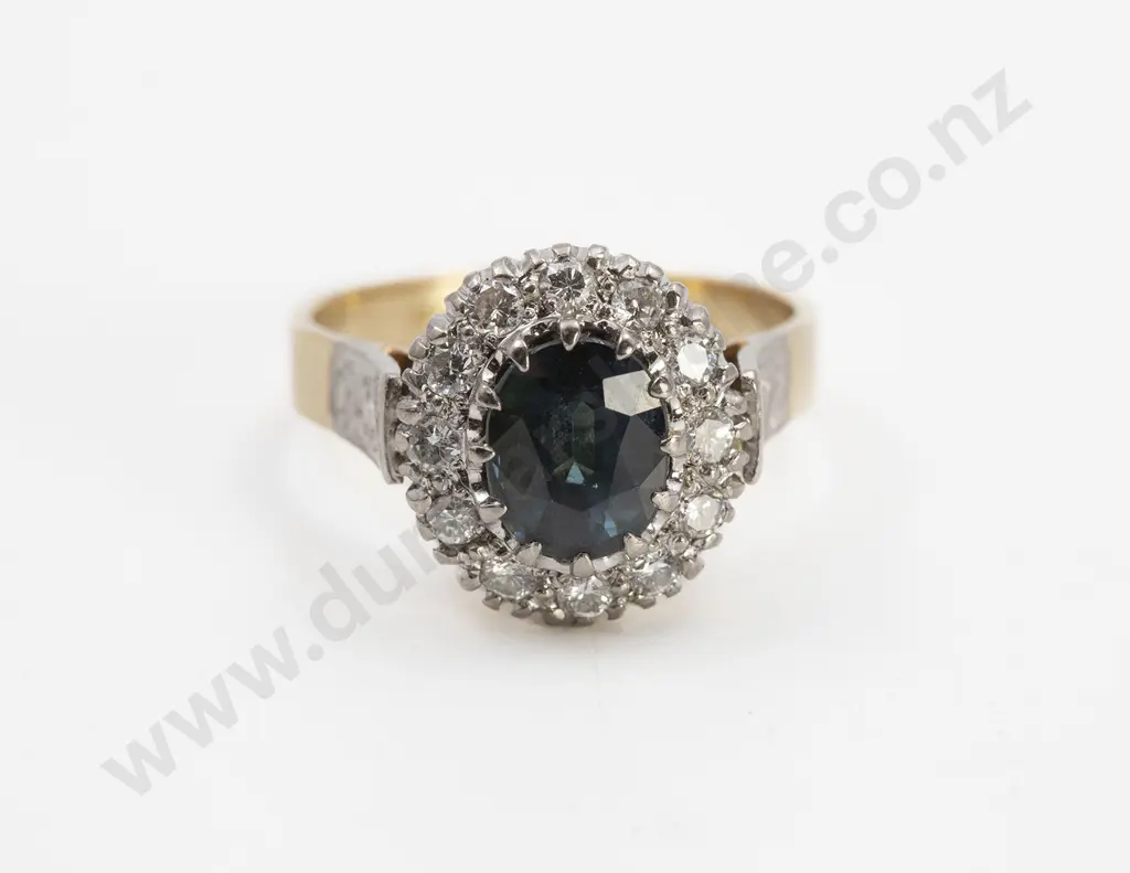 18ct Yellow & White Gold 13stone Sapphire and Diamond Cluster Ring Image 1++