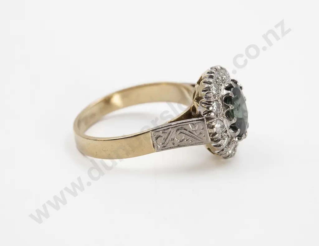 18ct Yellow & White Gold 13stone Sapphire and Diamond Cluster Ring Image 1++