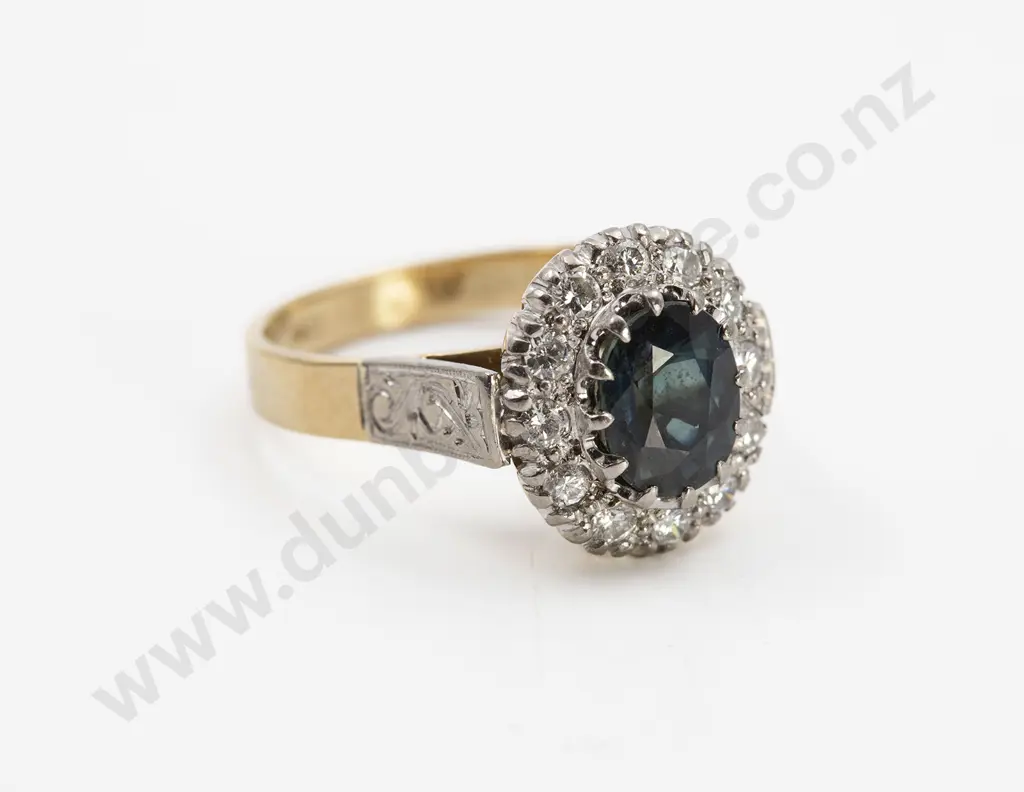 18ct Yellow & White Gold 13stone Sapphire and Diamond Cluster Ring Image 1++