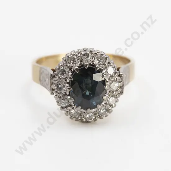 18ct Yellow & White Gold 13stone Sapphire and Diamond Cluster Ring