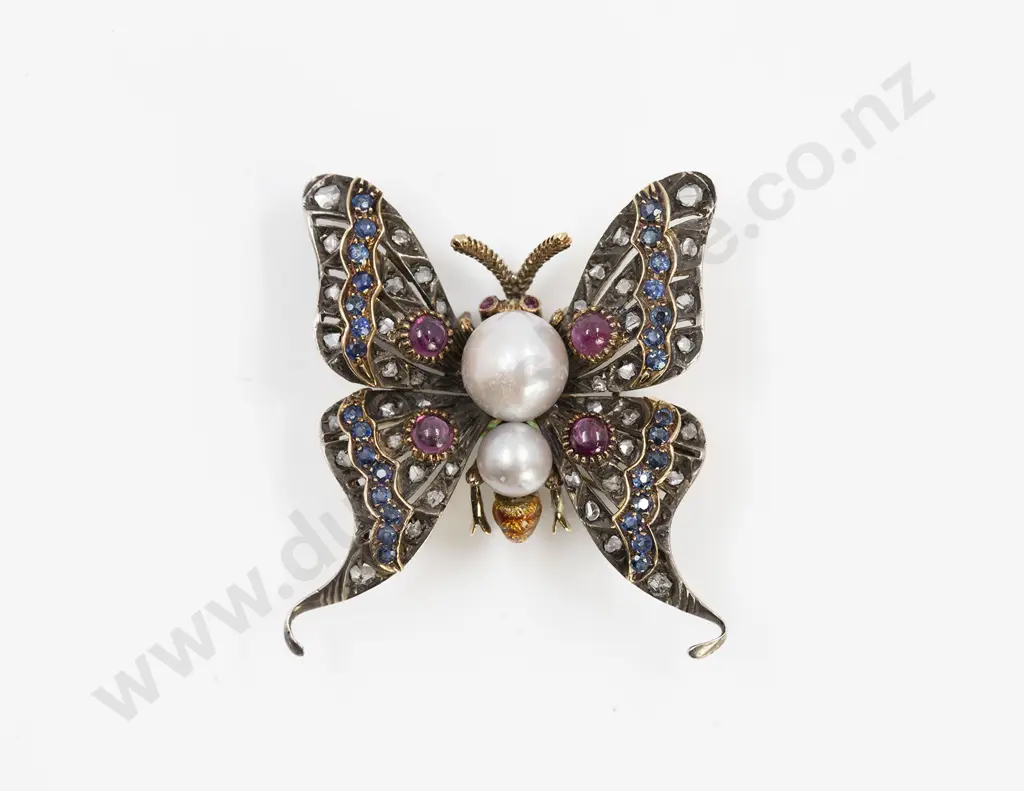 Victorian 18ct & S/S Multi-Gem Stone Butterfly Brooch Image 1++