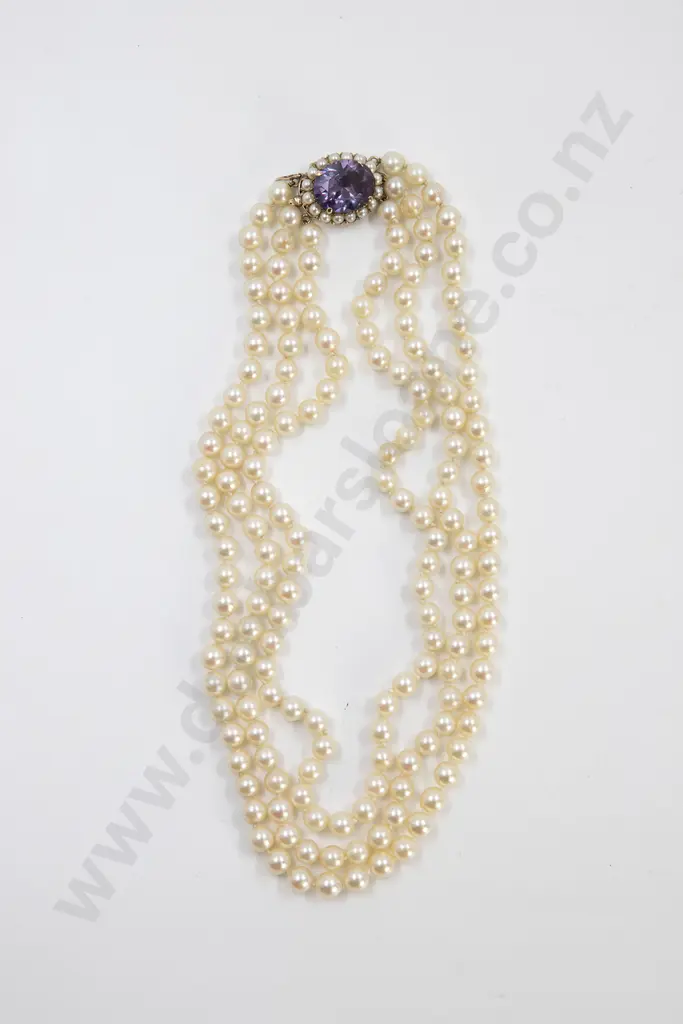 Triple Strand Uniform Cultured Pearl Necklace Image 1++
