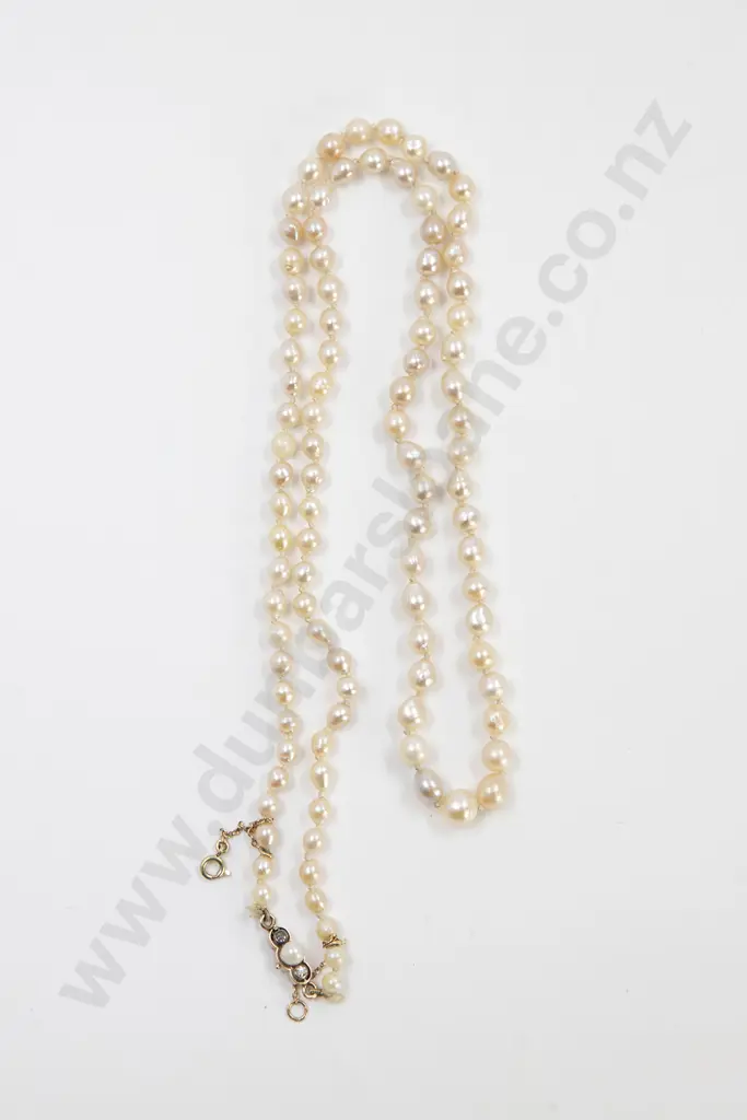 Early C20th Single Strand Slightly Graduated Semi-Baroque Pearl Necklace Image 1++