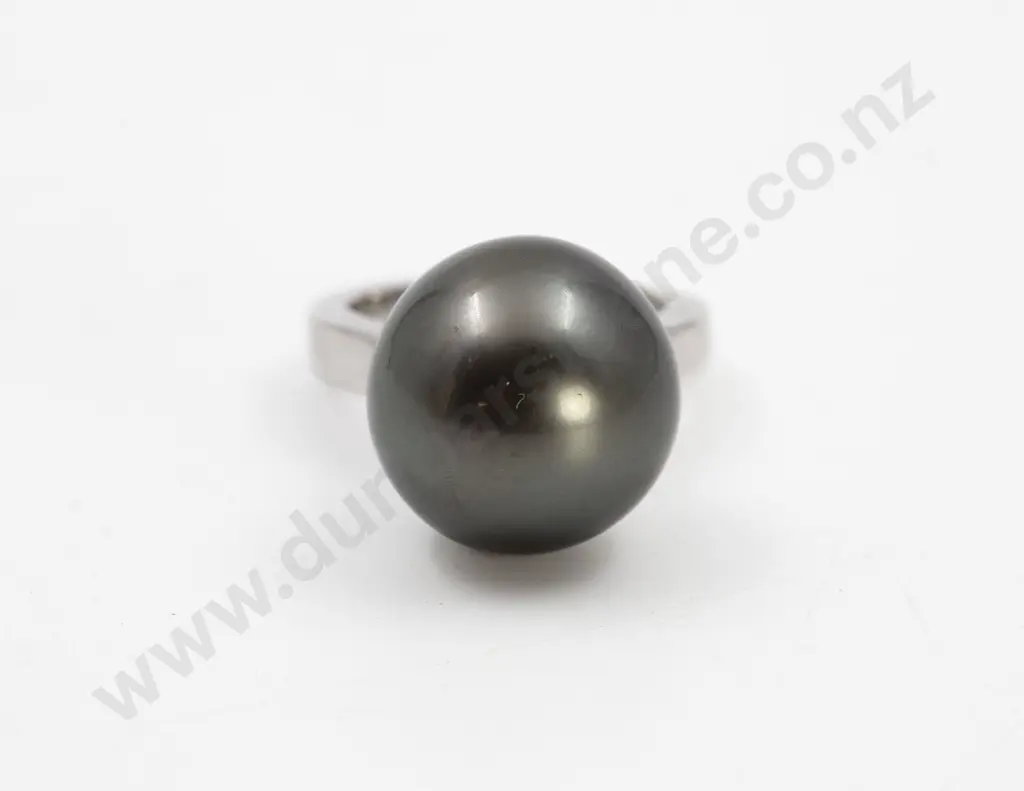 All Platinum Single Black South Sea Pearl Ring Image 1++