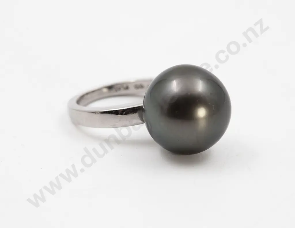 All Platinum Single Black South Sea Pearl Ring Image 1++