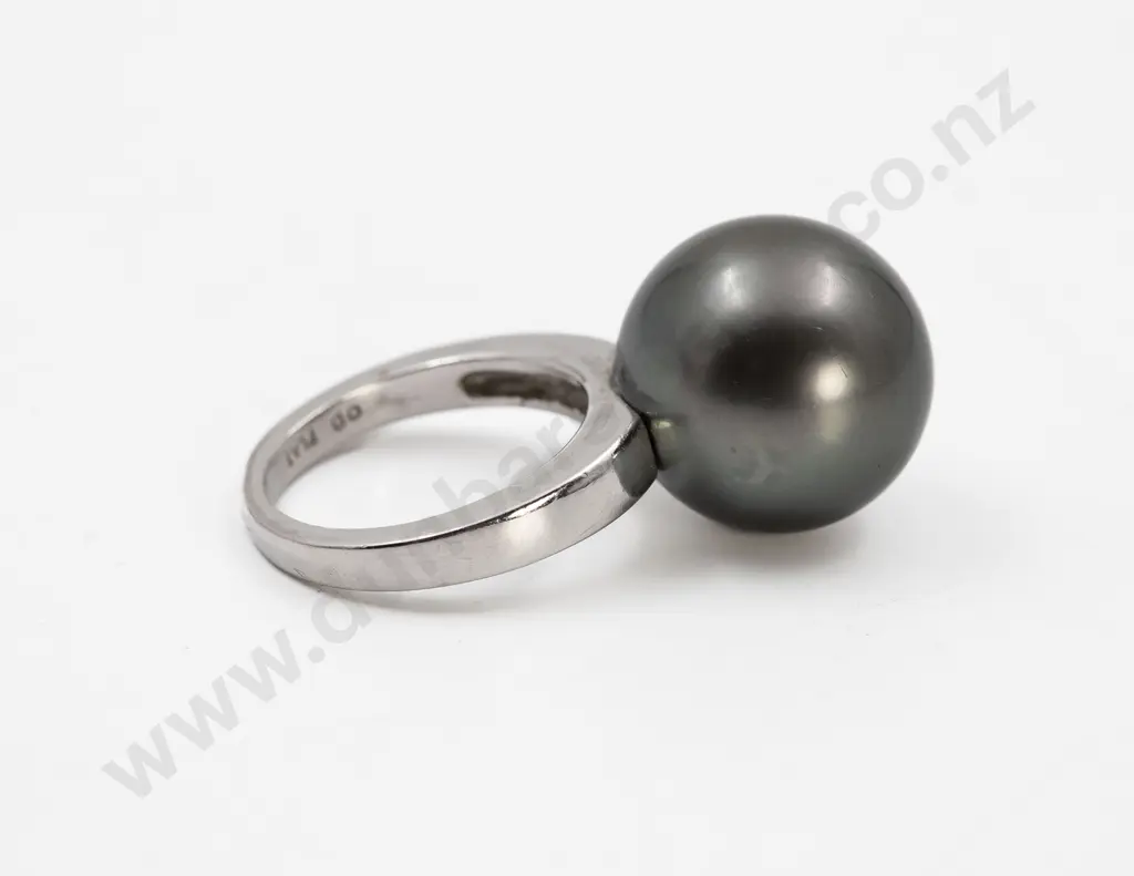 All Platinum Single Black South Sea Pearl Ring Image 1++
