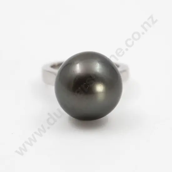 All Platinum Single Black South Sea Pearl Ring
