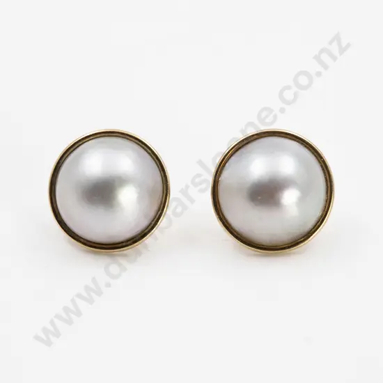 Pair 9ct Backed Mabe Pearl Earrings