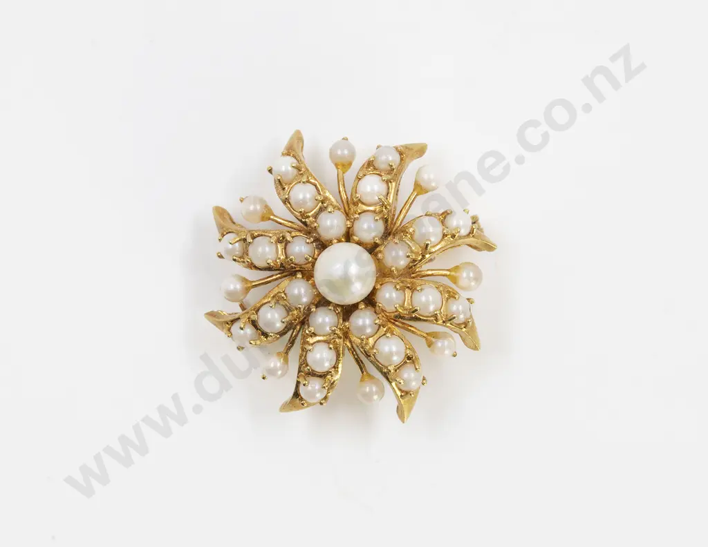 18ct Star Burst Cultured Pearl Brooch Image 1++