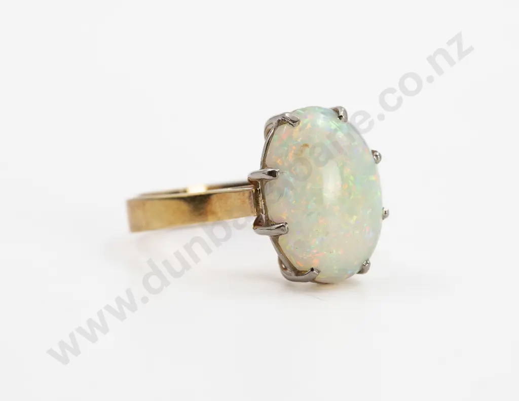 18ct Single White Fire Opal Dress Ring Image 1++