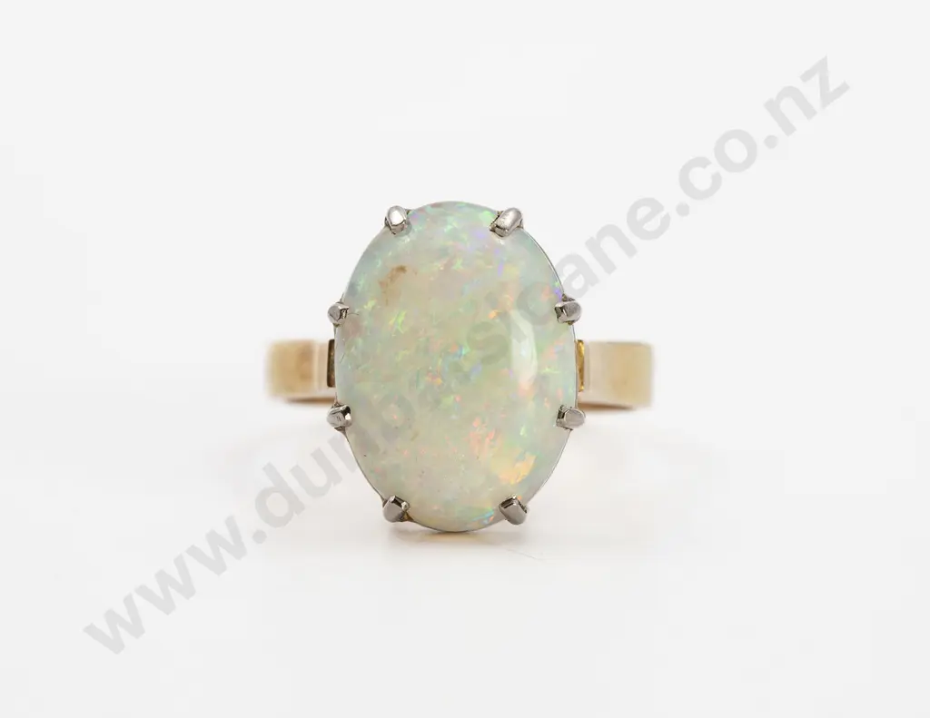 18ct Single White Fire Opal Dress Ring Image 1++